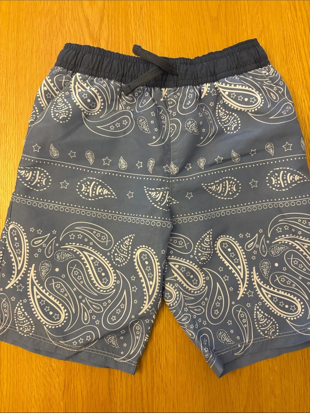 White Company Boys Blue & Red Striped& Navy Paisley Swim Shorts, 2Pack, 4-5 yrs